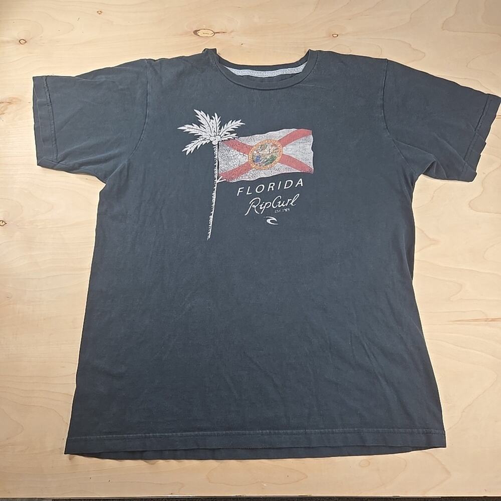 Rip Curl SZ Large Black Florida Flag Surf Skate Short Sleeve Shirt